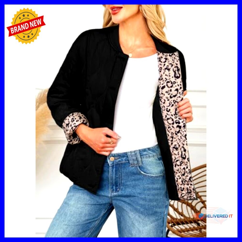 Quilted Puffer Jacket Button Down Leopard Print C… - image 2